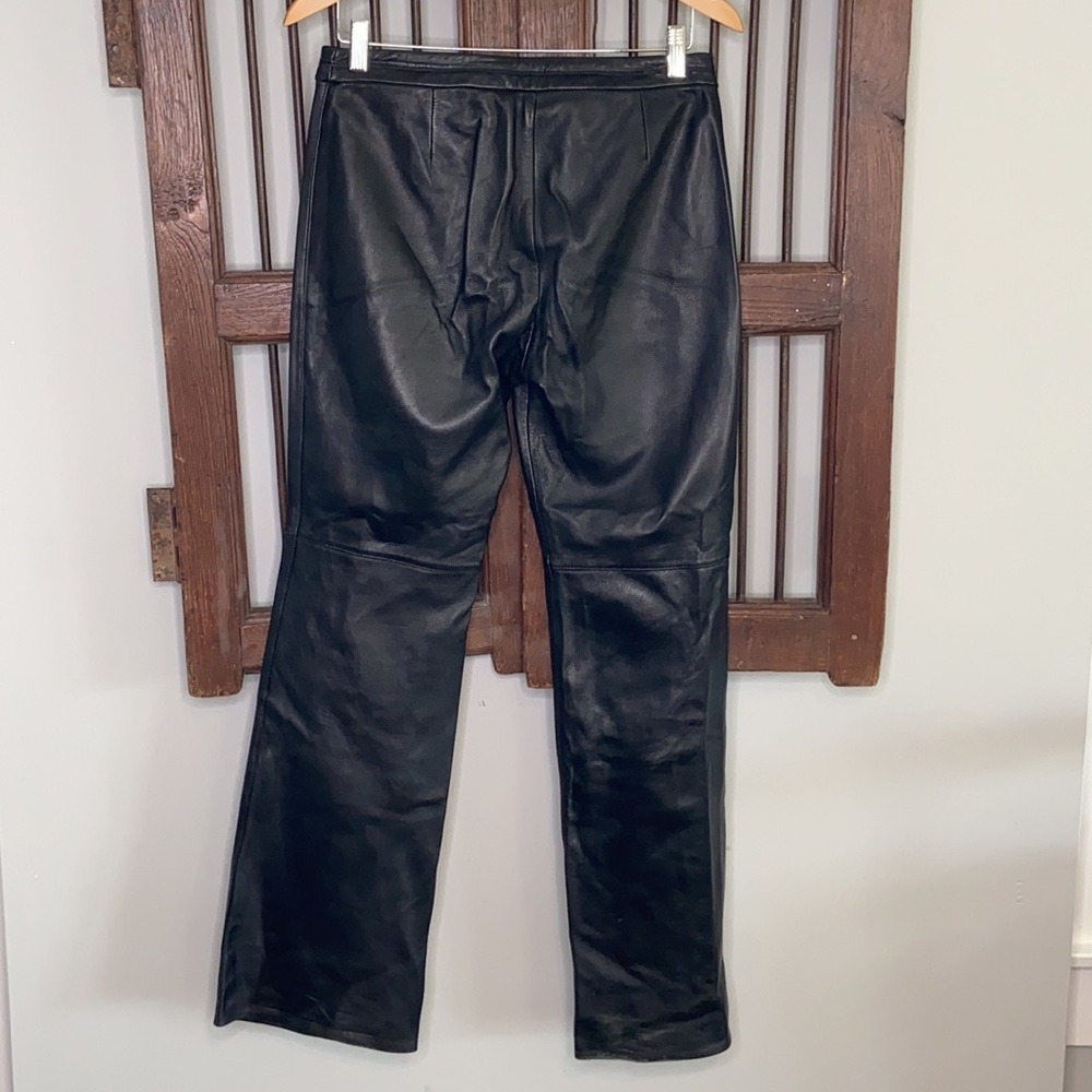HUGO BUSCATI BLACK VINTAGE LEATHER BOOTCUT PANT 8 - Picture 2 of 6